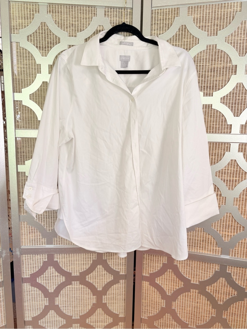 Chico's White Button-Front Collared Shirt